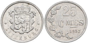 Люксембург 25 сантимов 1957 Шарлотта (1918-1964) KM 45a.1 алюминий 4516-137