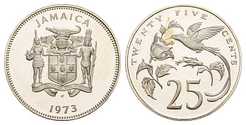 Ямайка 25 центов 1973 FM, тираж 28.000 экземпляров KM 56 медно-никель PROOF 1529-423