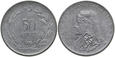 Турция 50 курушей 1973 Анатолийская невеста KM 899 нержавеющая сталь 4541-824