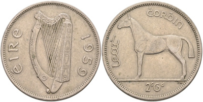 Ирландия 1/2 кроны 1959 лошадь KM 16а медно-никель 88-622