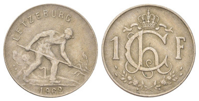 Люксембург 1 франк 1962 сталевар KM 46.2 медно-никель 4625-419