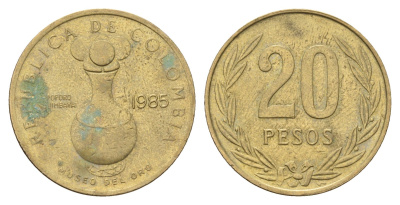 Колумбия 20 песо 1985 редкий год KM 271 алюминиевая бронза 4142-513