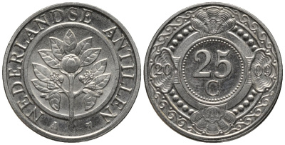 Нидерландские Антилы 25 центов 2009 Беатрикс (1980-2013) KM 35 никелированная сталь 4576-1236