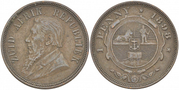 Южно-Африканская Республика, Трансвааль 1 пенни 1898 Пауль Крюгер KM 2 медь 180-823