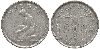 Бельгия 50 сантимов 1923 Belgie KM 88 никель 4164-152