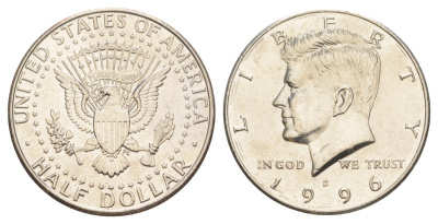 США 1/2 доллара (50 центов) 1996 D, Джон Кеннеди KM A202b медь плакированная медно-никелем aUNC 4389-212