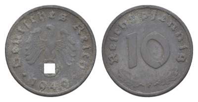 Германия 10 рейхспфеннигов 1940 F KM 101, J. 371 цинк 4613-456