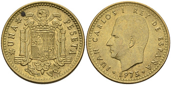 ИСПАНИЯ 1 ПЕСЕТА 1975(77) ХУАН КАРЛОС I (1975-2001) КМ 806 алюминиевая бронза 4573-352