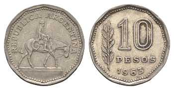 Аргентина 10 песо 1963 Гаучо KM 60, Schon 60, CJ 283 сталь плакированная никелем    3459-457