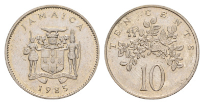 Ямайка 10 центов 1985 бабочка KM 47 медно-никель UNC 4622-132