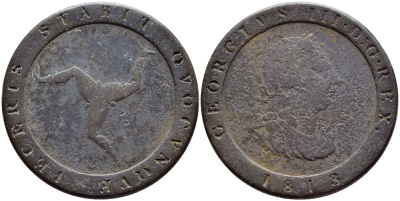 ОСТРОВ МЭН 1/2 ПЕННИ 1813 ГЕОРГ III KM 10 медь 4395-311