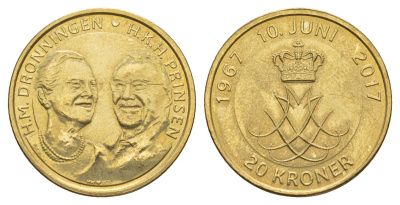 Дания 20 крон 2017 Золотая свадьба KM 966 алюминиевая бронза UNC 4648-1255