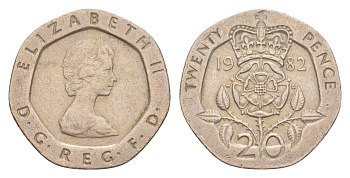 Великобритания 20 пенсов 1982 Елизавета II (1952-2022) KM 931, Spink 4230 (G1) медно-никель 4639-817