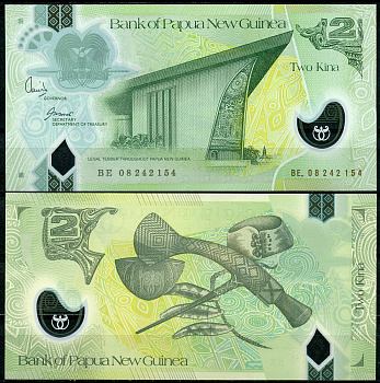 Папуа-Новая Гвинея 2 кина 2008 Парламент, артефакты Pick 28 b  пластик  UNC (пресс) 448-103-2