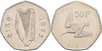 Ирландия 50 пенсов 1983 вальдшнеп KM 24 медно-никель 88-644