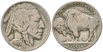 США 5 центов 1935 D, индеец, бизон KM 134 медно-никель 4614-1219