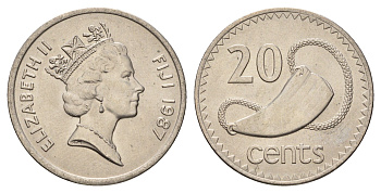 Фиджи 20 центов 1987 KM 53 медно-никель UNC 4671-424