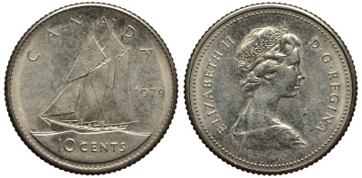 Канада 10 центов 1979 Елизавета II (1952-2022), парусник KM 77.2 никель 4181-335