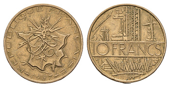 Франция 10 франков 1987 KM 940 медь алюминий никель 4118-625
