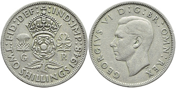 Великобритания 2 шиллинга (флорин) 1948 Георг VI (1936-1952) KM 865, Spink 4102 медно-никель 4394-1036