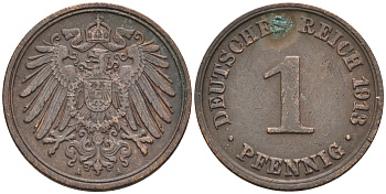 Германия 1 пфенниг 1913 А KM 10, J. 10 бронза    4594-1114