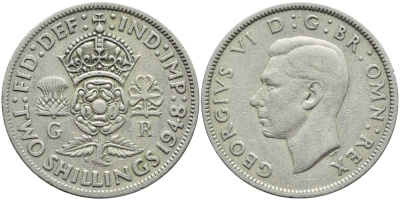 Великобритания 2 шиллинга (флорин) 1948 Георг VI (1936-1952) KM 865, Spink 4102 медно-никель 4394-1036