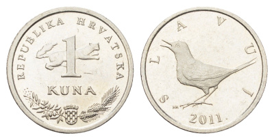 Хорватия 1 куна 2011 западный соловей, нечетный год KM 9.1 медь цинк никель UNC 4659-736