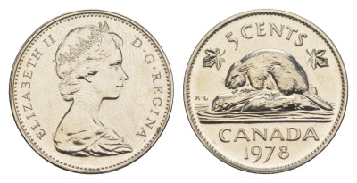 Канада 5 центов 1978 Елизавета II (1952-2022), бобр KM 60.1 никель PROOF-LIKE (BU) 4630-952