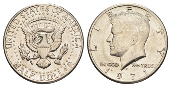 США 1/2 доллара (50 центов) 1971 D, Джон Кеннеди KM 202b медь плакированная медно-никелем aUNC 69-721