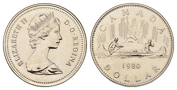 Канада 1 доллар 1980 Елизавета II (1952-2022), каноэ KM 120.1 никель PROOF-LIKE (BU) 443-1121