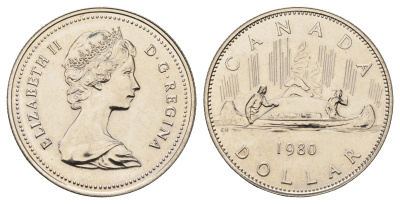 Канада 1 доллар 1980 Елизавета II (1952-2022), каноэ KM 120.1 никель PROOF-LIKE (BU) 443-1121