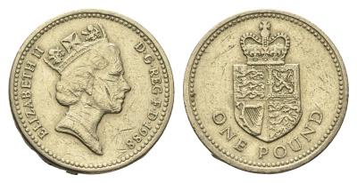 Великобритания 1 фунт 1988 Елизавета II (1952-2022), год-тип KM 954, Spink J6 никель латунь 4691-821