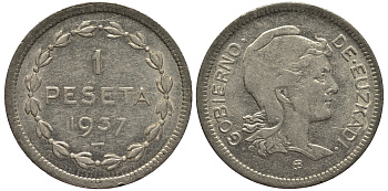 ИСПАНИЯ (EUZKADI) 1 ПЕСЕТА 1937 РЕСПУБЛИКА БАСКОВ KM 1 никель 1521-1634