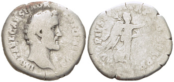 Римская Империя денарий 139 Антонин Пий, IMP T AEL CAES HADR ANTONINVS, бюст императора / AVG PIVS P M TR P COS II P P, Виктория, Рим, fine RIC 25 серебро 1073-11-26