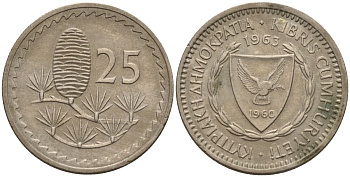 Кипр 25 милей 1963 KM 40 медно-никель 4174-937