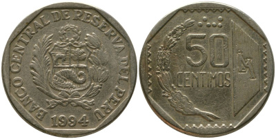 Перу 50 сентимо 1994 LIMA KM 307.1, Schon 106 медь цинк никель 4543-432