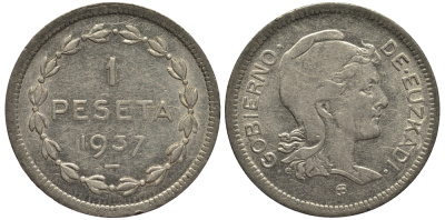 ИСПАНИЯ (EUZKADI) 1 ПЕСЕТА 1937 РЕСПУБЛИКА БАСКОВ KM 1 никель 1521-1634
