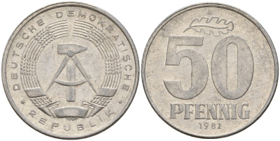 ГДР 50 пфеннигов 1982 A KM 12.2 алюминий 117-432