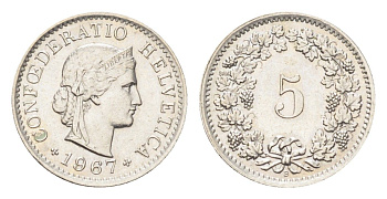 Швейцария 5 раппенов 1967 B KM 26 медно-никель 4705-1257