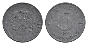 Австрия 5 грошей 1965 KM 2875 цинк 4567-518