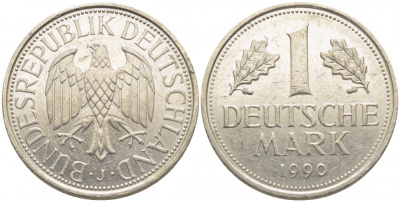 ФРГ 1 МАРКА 1990 G J.385, KM 110 медно-никель 3856-233