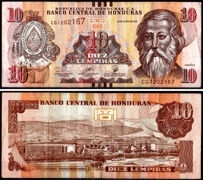 Гондурас 10 лемпира 2019 Pick 99 бумага 3295-93-3-1