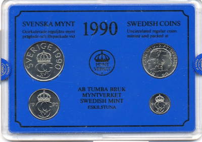 Швеция набор монетного двора из 4 монет 1990 Карл XVI Густав (1973- ) в пластике KM MS54 UNC 4-3-7-164