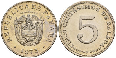 Панама 5 сентесимо 1973 KM 23.2 медно-никель PROOF 3711-2133