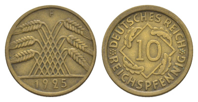 Германия 10 рейхспфеннигов 1925 F KM 40, J. 317 алюминиевая бронза 4640-361