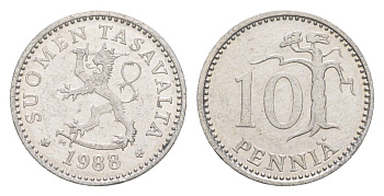 Финляндия 10 пенни 1988 KM 46a алюминий 4647-349