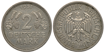 ФРГ 2 марки 1951 J J. 386, KM 111 медно-никель плакированный никелем 413-4334