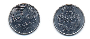 БРАЗИЛИЯ 50 КРУЙЗЕЙРО 1984 KM 594.1 сталь aUNC 76-656
