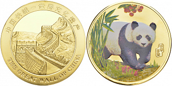 КИТАЙ МЕДАЛЬ ND ПАНДА, ЦВЕТНАЯ ЭМАЛЬ, позолота медно-никель PROOF M39-13