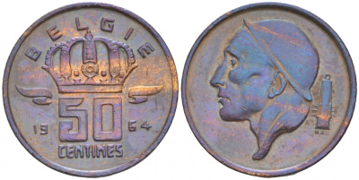 БЕЛЬГИЯ 50 САНТИМОВ 1964 BELGIE KM 149.1 бронза 44-123